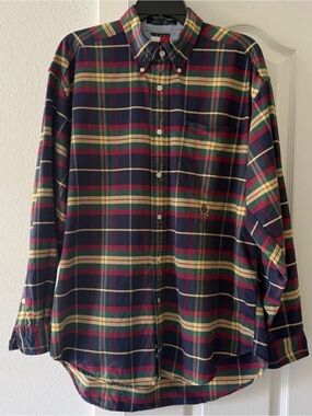 Tommy Hilfiger Men’s Large Plaid Button Down Shirt Long Sleeve Cotton Preppy
